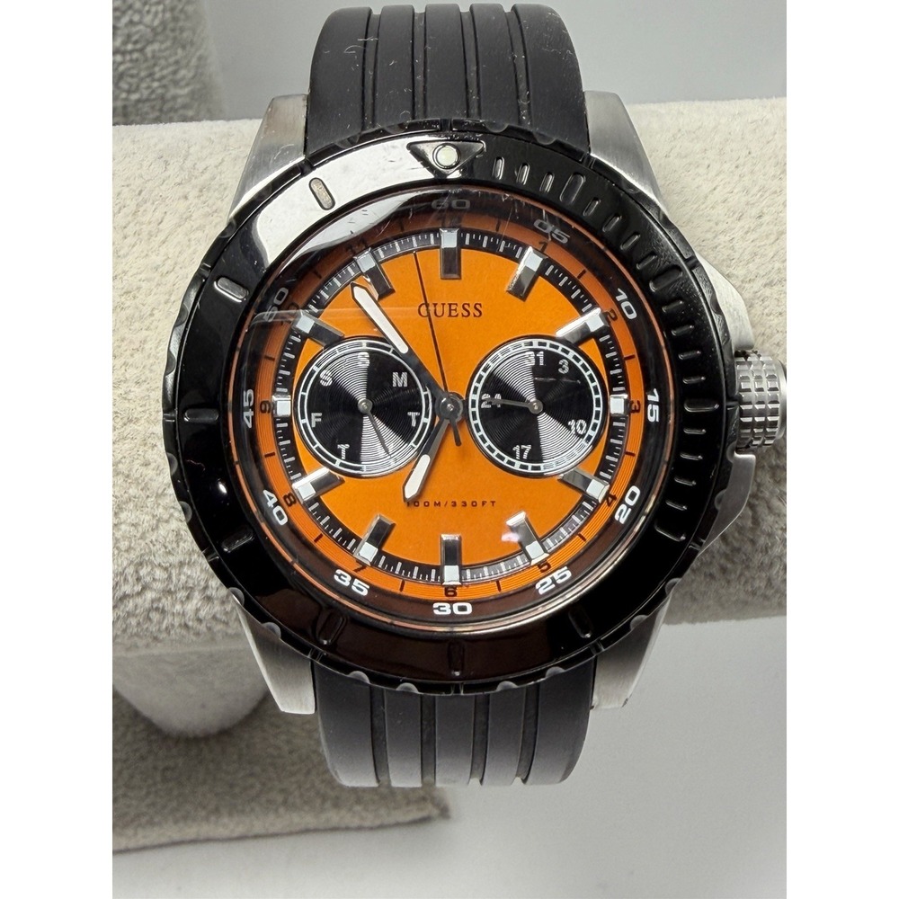 Guess U12531G6 Mens New Battery Chronograph Watch 45MM 8.5" Black Silicone Band